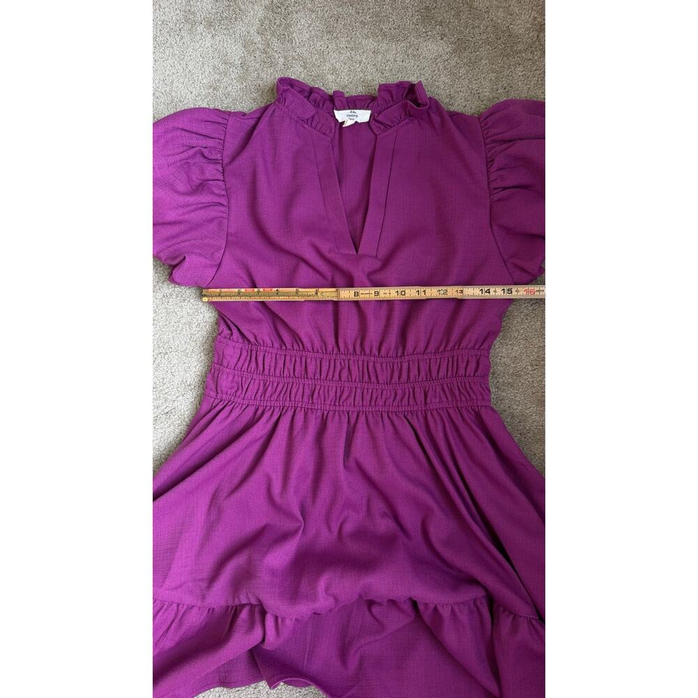 Entro Women’s Purple Puff Sleeve Smocked Mini Dress Size S Tiered V-Neck - Picture 9 of 11